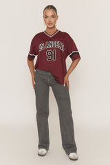 Wine Oversized Varsity Football T-shirt - Austin