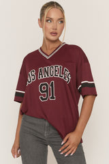 Wine Oversized Varsity Football T-shirt - Austin