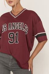 Wine Oversized Varsity Football T-shirt - Austin