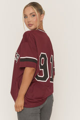 Wine Oversized Varsity Football T-shirt - Austin