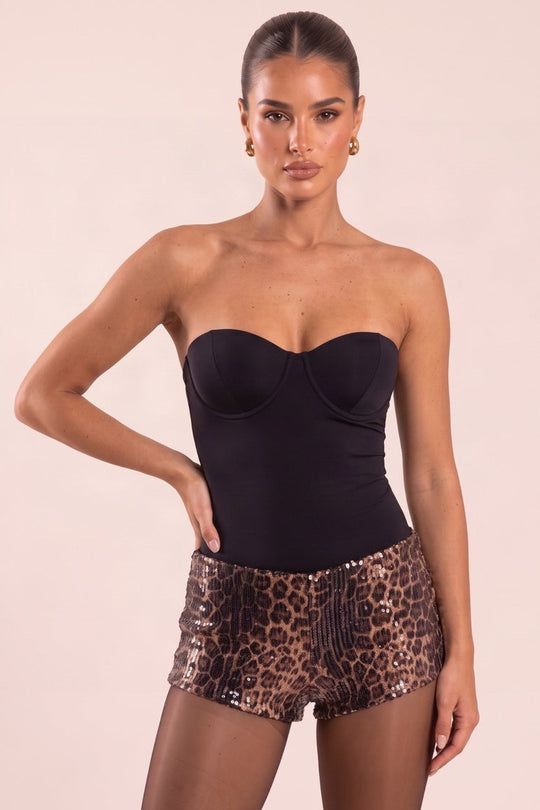 Black Slinky Strapless Padded Bodysuit - Shari