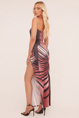 Pink Abstract Print Bandeau Side Slit Maxi Dress - Alan