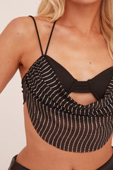 Black Cowl Neck Cropped Top - Lurena