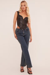 Mid Blue Stretch Hight Waist Straight Leg Jeans - Neona