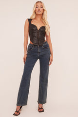 Mid Blue Stretch Hight Waist Straight Leg Jeans - Neona