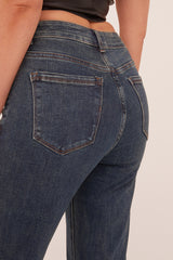 Mid Blue Stretch Hight Waist Straight Leg Jeans - Neona