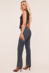 Mid Blue Stretch Hight Waist Straight Leg Jeans - Neona