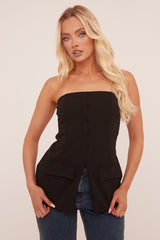Black Bandeau Button Front Waistcoat - Evanne