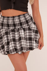 Black Check Print Shirring Detail Puffball Mini Skirt - Alona