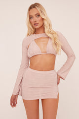 Pink Lurex Three Piece Bralette & Mini Skirt Co-ord Set - Amaal