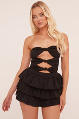 Black Knot Detail Bodysuit & Tiered Mini Skort Co-ord Set - Abigail