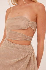 Gold Bandeau Buckle Detail Mini Dress - Elfie