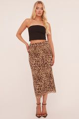 Beige Leopard Print Midi Skirt - Avina