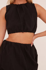 Black Round Neck Puffball Top & Mini Skirt Co-ord Set - Calbi