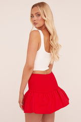Red Shirring Detail Puffball Mini Skirt - Gracen