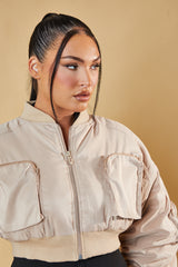 Stone Pocket Detail Cropped Bomber Jacket - Reagan