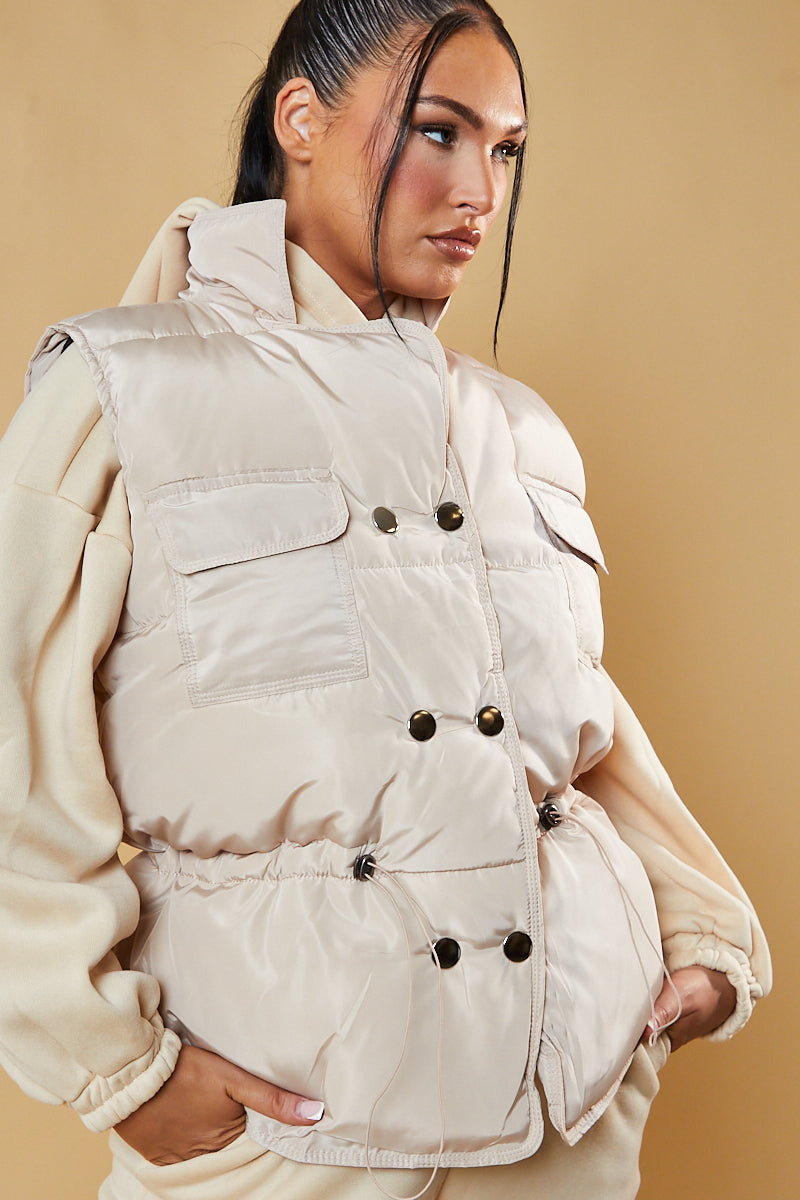 Stone Toggle Detail Cropped Gilet - Florence