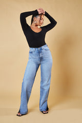 Rebellious Fashion jeans with contrast detail in blue