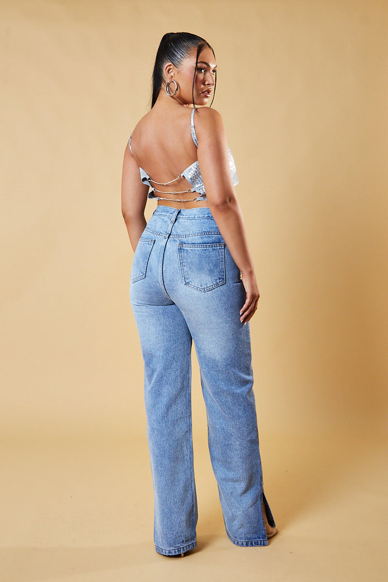 Silver Diamante Detail Cropped Top - Grace