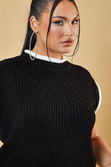 Black Knitted Contrast Edge Cropped Top - Bethany