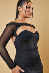 Black Bardot Corset Detail Mini Dress - Alani