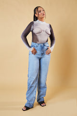 Grey Body Print Long sleeve Bodysuit - Isla