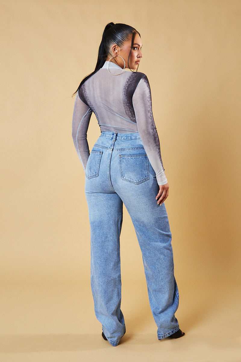 Grey Body Print Long sleeve Bodysuit - Isla