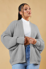 Grey Chunky Knit Slouchy Cardigan - Daisy