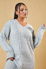 Grey Cable Knit Oversized Midi Dress - Maple