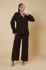 Black Button Up Front Shirt & Wide Leg Trouser Co-ord - Alicia