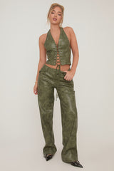 Green Faux Leather Low Rise Trousers - Charity