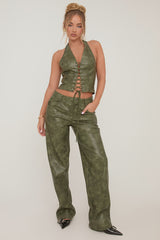 Green Faux Leather Low Rise Trousers - Charity