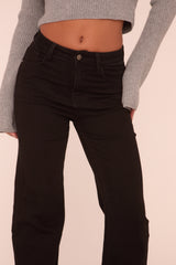Petite Black Stretch Straight Leg Frayed Hem Jeans - Scarlett