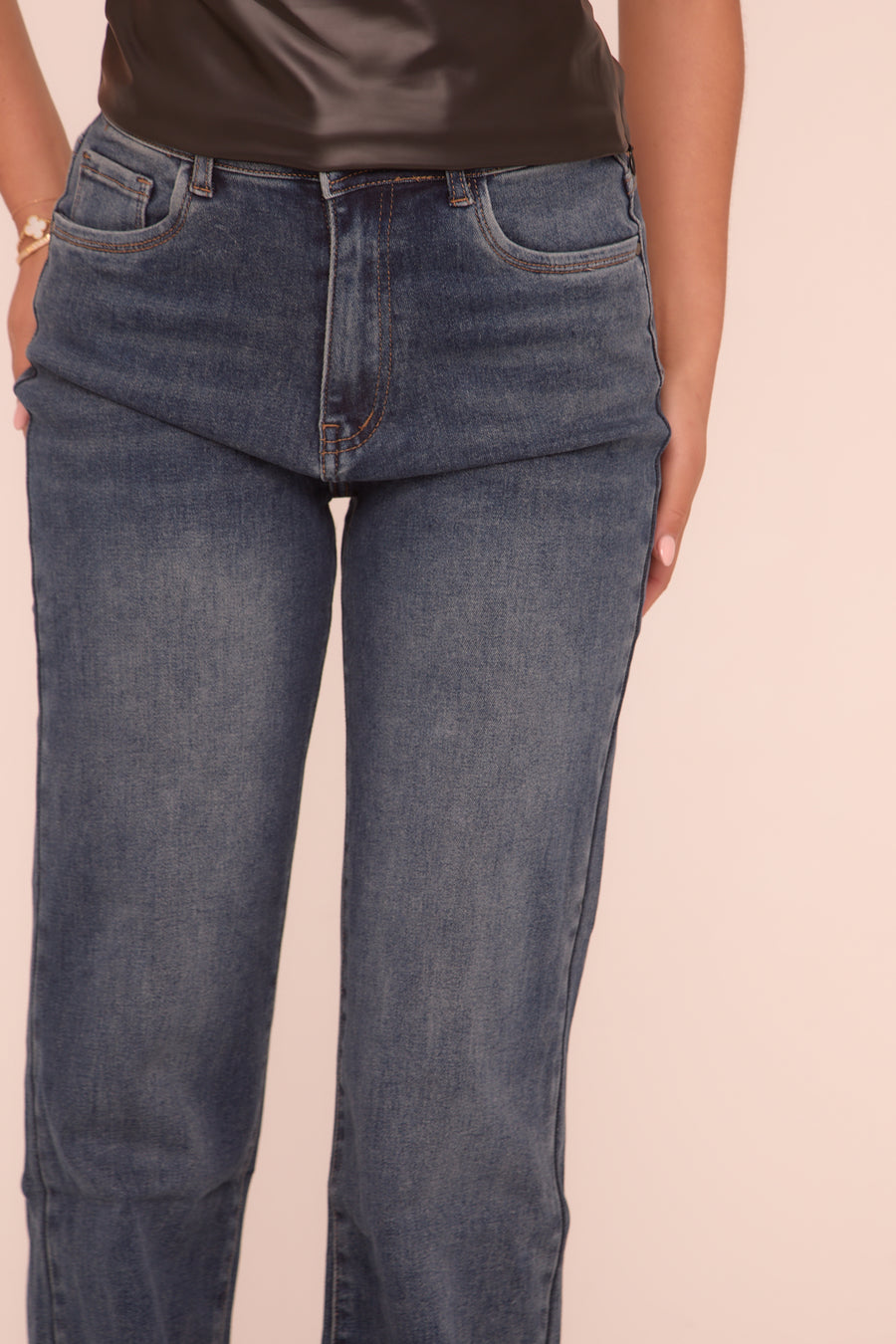 Mid Blue Mid Waist Wide Leg Denim Jeans - Zenida
