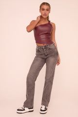 Wine Twist One Shoulder Faux Leather Top - Arthur