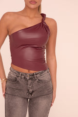 Wine Twist One Shoulder Faux Leather Top - Arthur