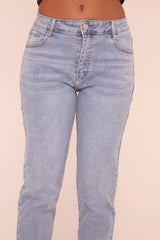 Light Blue Stretch High Waist Turn Up Hem Mom Jeans - Corra