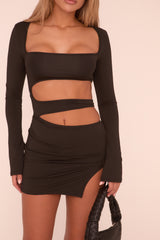 Black Cut Out Detail Long Sleeve Mini Dress - Freddie