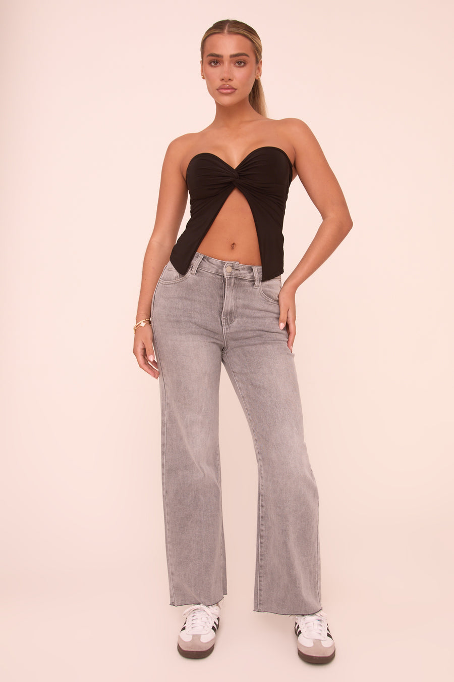 Petite Dark Grey Stretch Straight Leg Frayed Hem Jeans - Scarlett