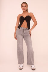 Petite Dark Grey Stretch Straight Leg Frayed Hem Jeans - Scarlett