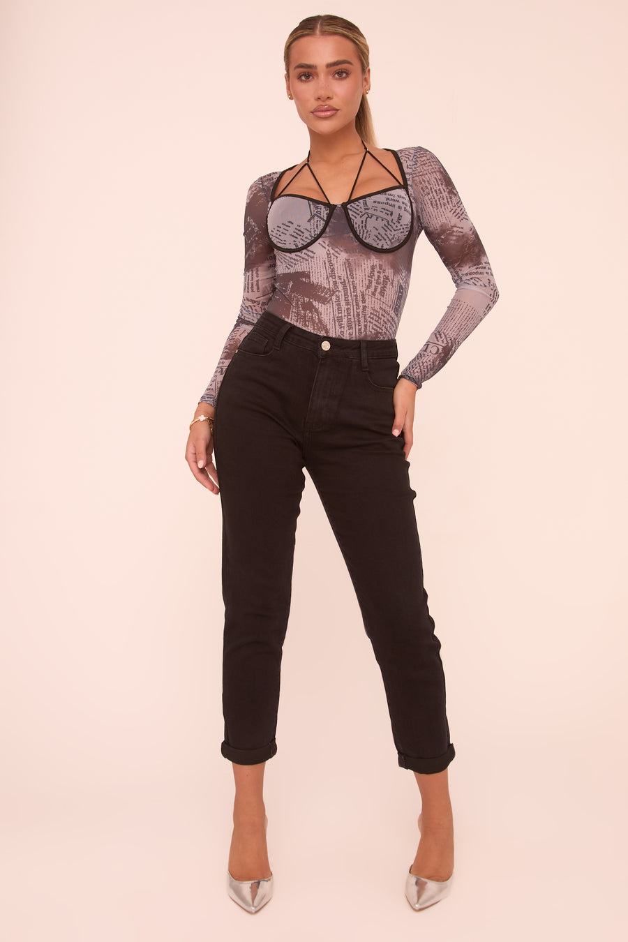 Multi Abstract Print Long Sleeves Bodysuit - Ayla