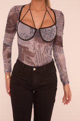 Multi Abstract Print Long Sleeves Bodysuit - Ayla