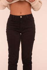 Black High Waist Stretch Turn Up Hem Mom Jeans - Corra