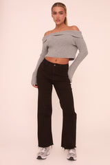 Petite Black Stretch Straight Leg Frayed Hem Jeans - Scarlett