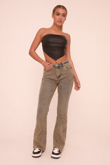 Grey Washed Stretch Kick Flare Denim Jeans - Orla