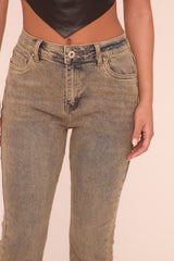 Grey Washed Stretch Kick Flare Denim Jeans - Orla