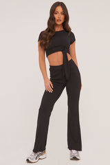Black Tie Front Cropped Top & Trousers Co-ord Set - Penney