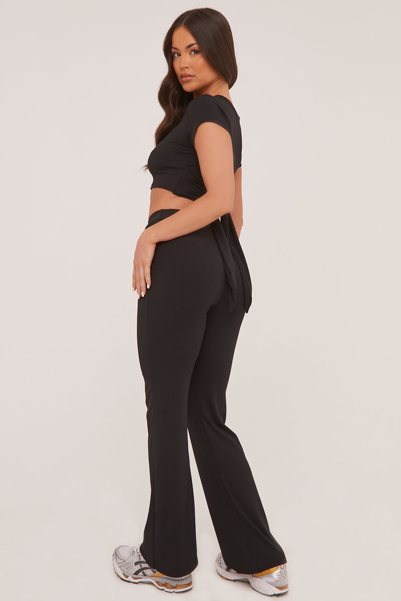 Black Tie Front Cropped Top & Trousers Co-ord Set - Penney