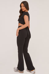 Black Tie Front Cropped Top & Trousers Co-ord Set - Penney