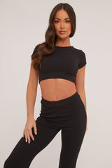Black Tie Front Cropped Top & Trousers Co-ord Set - Penney